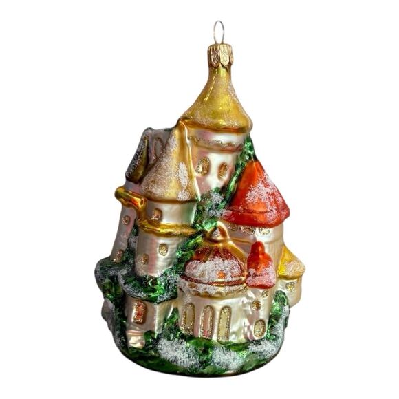 Hand blown Castle Glass Christmas Ornament Green Red White EUC - Picture 1 of 9